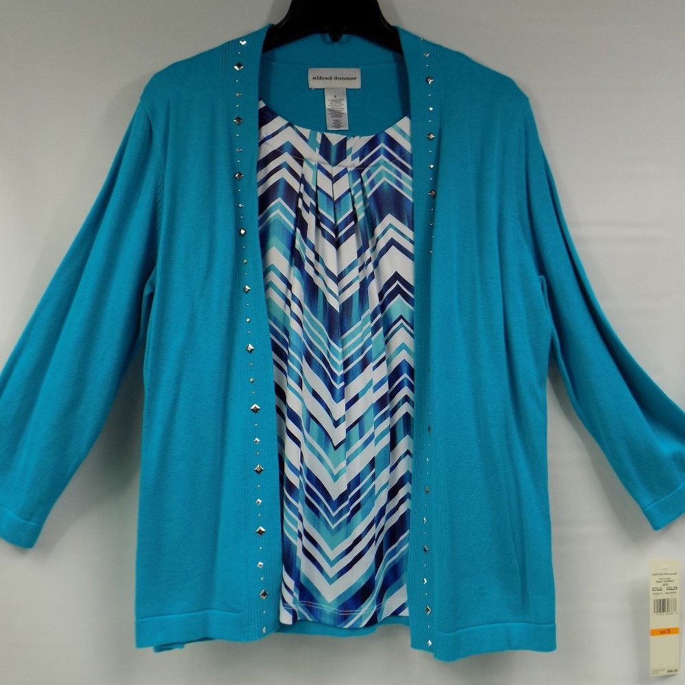 Alfred Dunner Easy Street Turquoise Sweater With Faux Inside Top Size S NWT